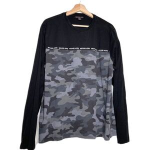 Michael Kors Men's Camo Black Logo Shirt Loungewear Long Sleeve Size XL